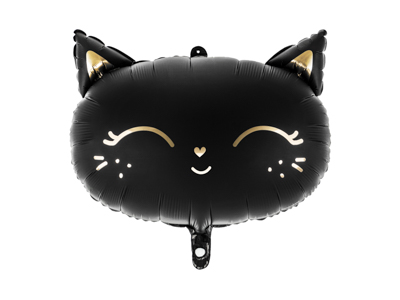 PD Foil Balloon Matte Black Cat with Gold Detail 1pkt 48x36CM