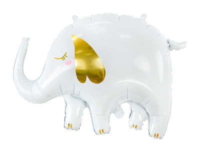 PD Foil Balloon Matte White Elephant with Gold Detail 1pkt 83x58CM