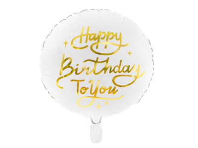 PD Foil Balloon Matte Round Happy Birthday to You White/Gold 1pkt 35CM 