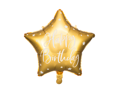 PD Foil Balloon Glossy Star Cursive Happy Birthday Gold 1pkt 40CM 