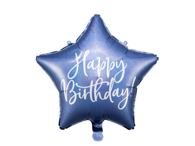 PD Foil Balloon Glossy Star Cursive Happy Birthday Navy 1pkt 40CM 