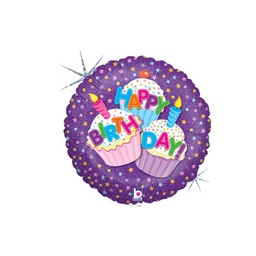 [2586587P] Happy Birthday Cupcake Foil 18/45cm Rnd