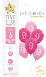 [750016] PICK-A-BUNCH 9th Birthday Girl 30cm  Pink/white 6pk