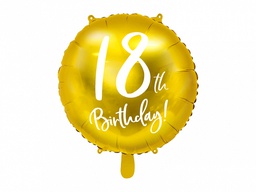 [262418019] PD Foil Balloon Round Cursive 18th Birthday Gold 1pkt 45CM 