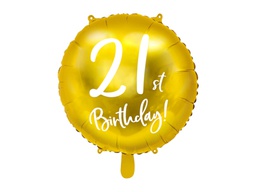 [262421019] PD Foil Balloon Round Cursive 21st Birthday Gold 1pkt 45CM 