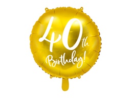 [262440019] PD Foil Balloon Round Cursive 40th Birthday Gold 1pkt 45CM 