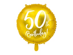 [262450019] PD Foil Balloon Round Cursive 50th Birthday Gold 1pkt 45CM 