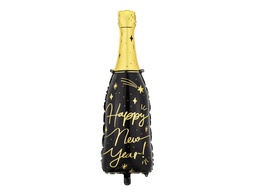 [26164] PD Foil Balloon Bottle &quot;Happy New Year&quot; Gold &amp; Black 1pkt 39.5x98cm 