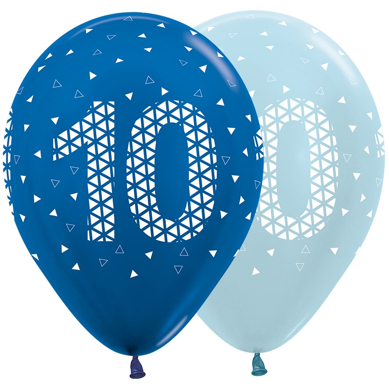10th Geo Metallic Pearl Assorted Blue AOP Balloons 50pk