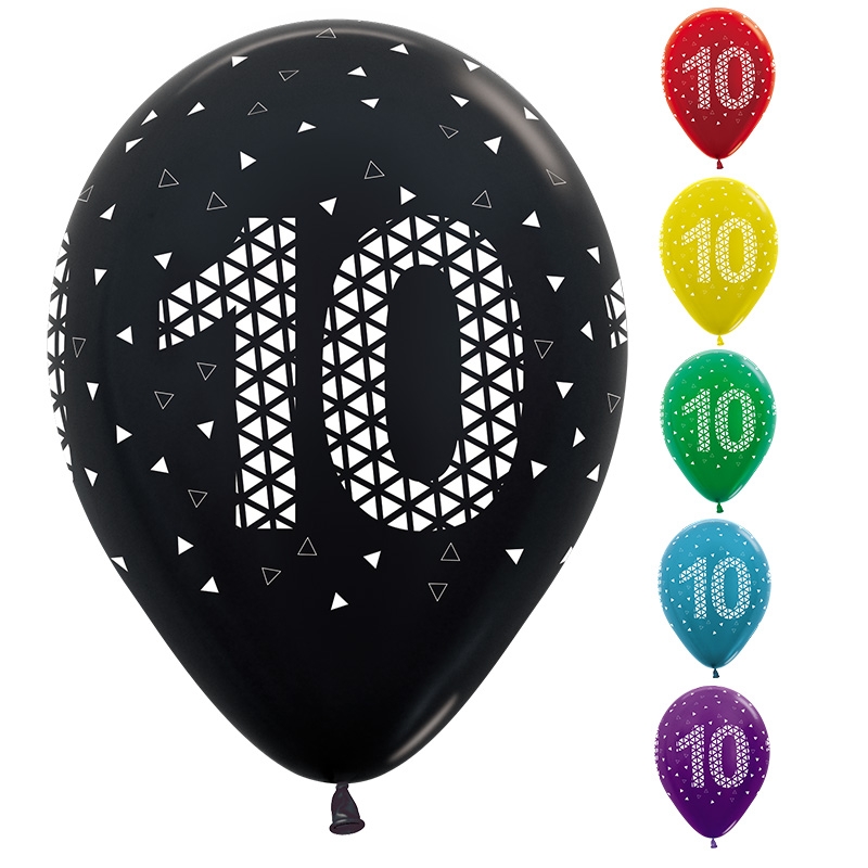 10th Geo Metallic Assorted AOP Balloons 50pk