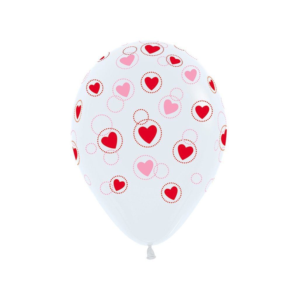 Circle Hearts 30cm AOP Fashion White Balloons