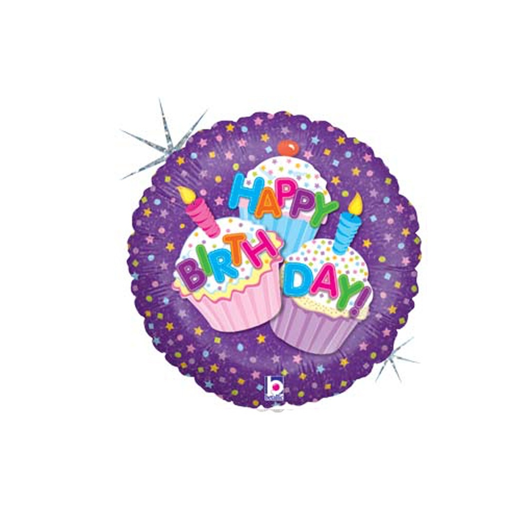 Happy Birthday Cupcake Foil 18/45cm Rnd