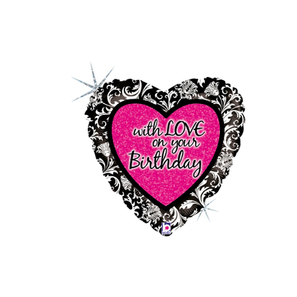 With Love On Your B/Day Damask Foil 18/45cm (A)