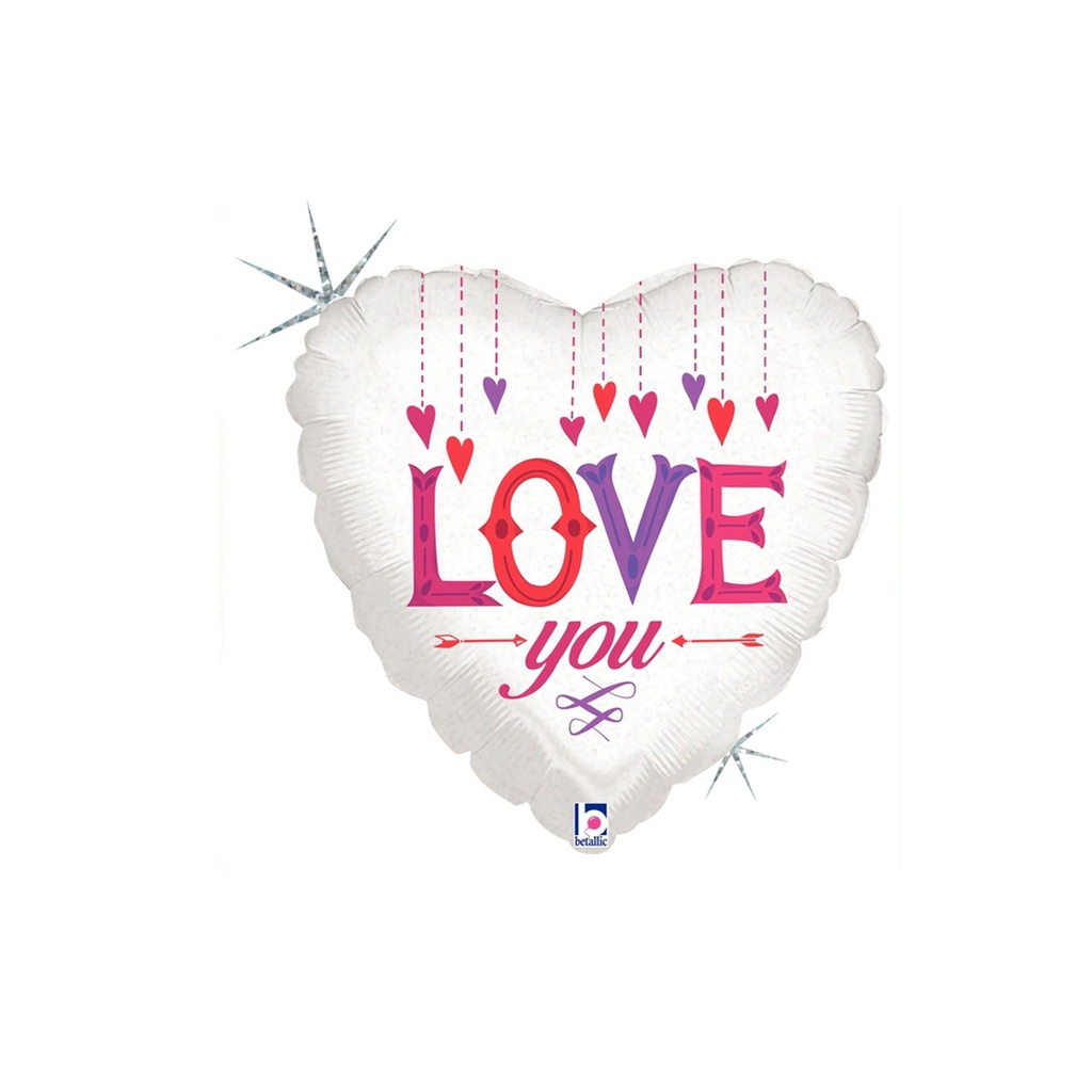 Love You Hanging Hearts 18&quot;/45cm Heart Holo