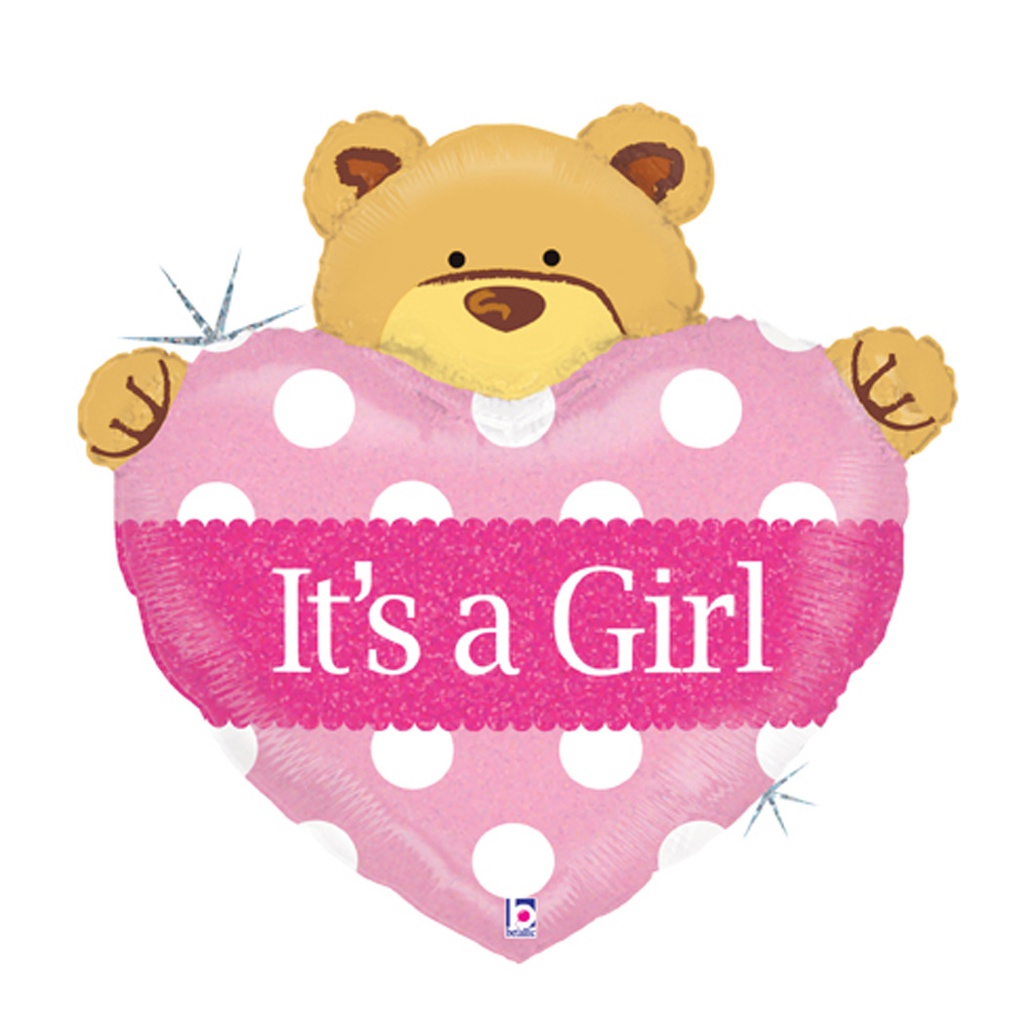 Baby Girl Big Heart Bear Foil 37/94cm Shape