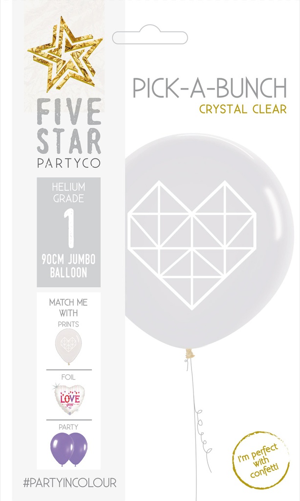 Geo Heart Crystal Clear 90cm 4S White 1pk