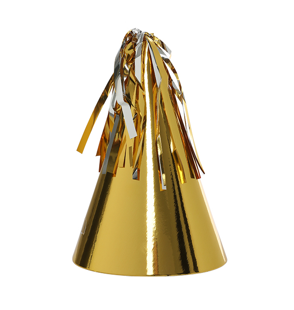 FS Party Hat with Tassel Topper Metallic Gold 10pk
