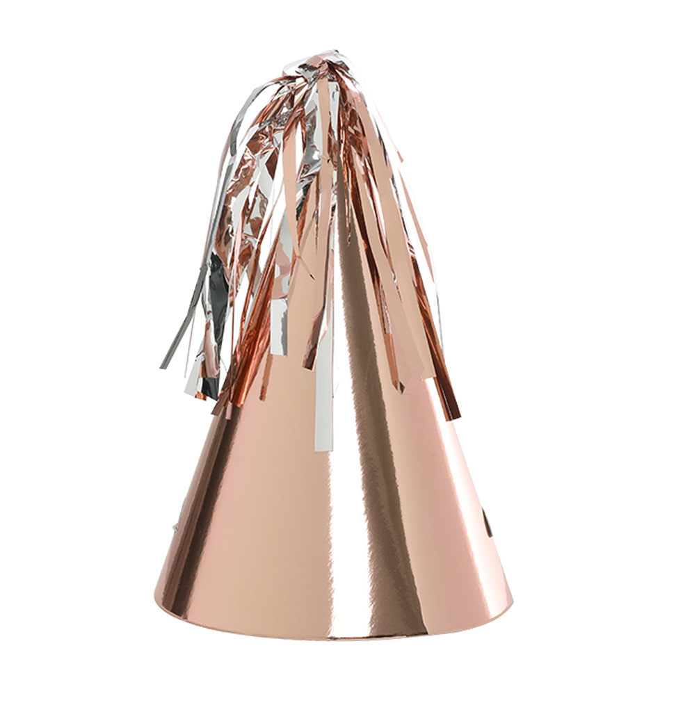 FS Party Hat with Tassel Topper Met Rose Gold 10pk