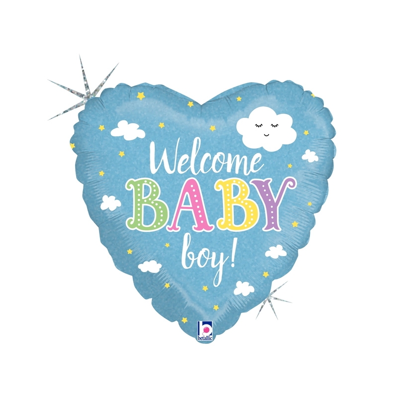 Heart Holo Welcome Baby Boy Foil 18&quot; 1pk