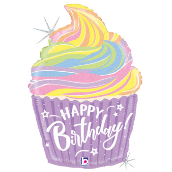Shape Glitter Pastel Birthday Cupcake Foil 27&quot; 1pk