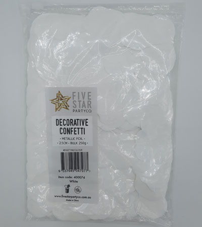 FS Round Foil Confetti White 250g/2.5cm