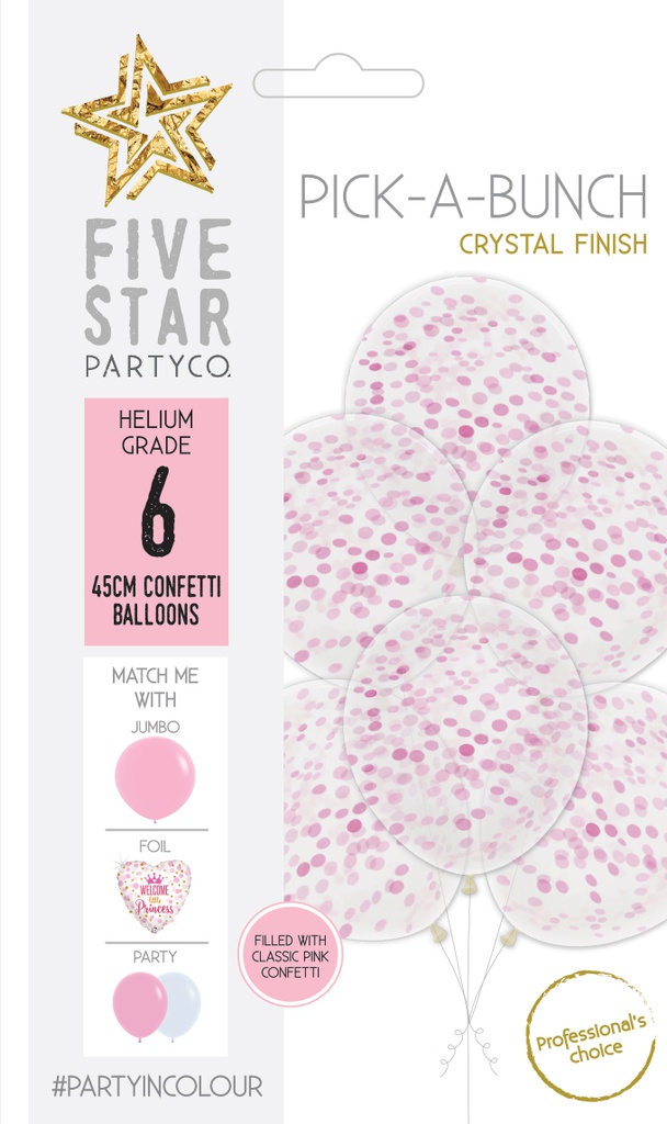 Confetti Balloon Classic Pink 45cm 6pk