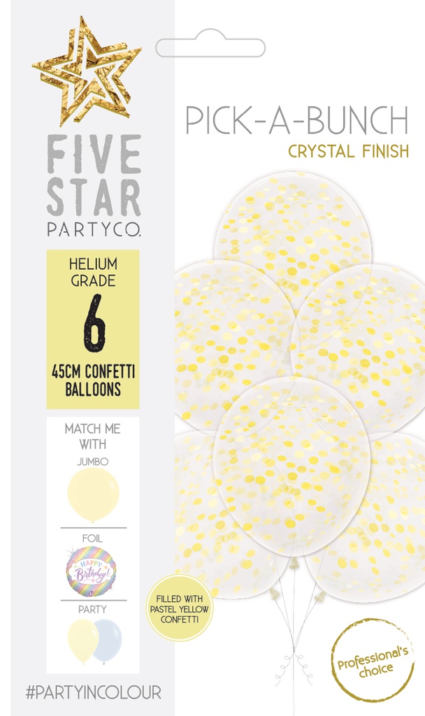 Confetti Balloon Pastel Yellow 45cm 6pk