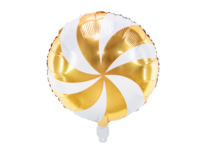PD Foil Balloon Round Candy Swirl Gold 1pkt 35CM