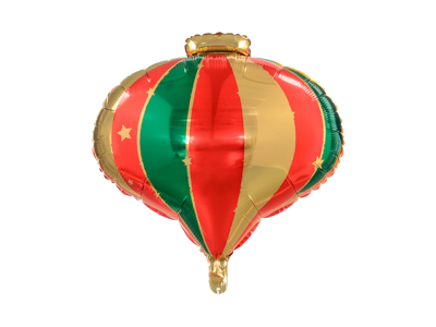PD Foil Balloon Matte Christmas Bauble Red Green Gold Stripe 1pkt 51x49CM