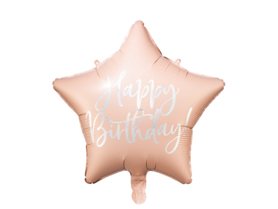 PD Foil Balloon Glossy Star Cursive Happy Birthday Pastel Pink 1pkt 40CM 