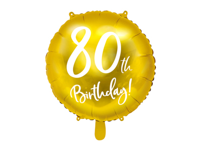 PD Foil Balloon Round Cursive 80th Birthday Gold 1pkt 45CM 
