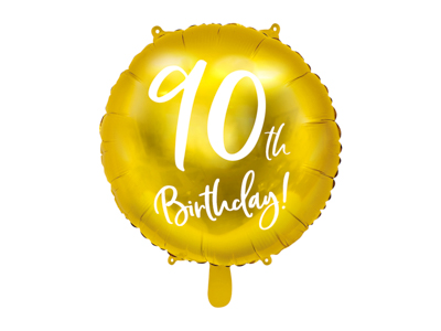 PD Foil Balloon Round Cursive 90th Birthday Gold 1pkt 45CM 