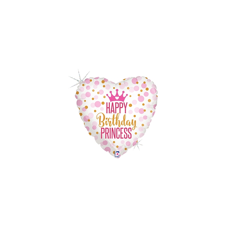 Glitter B/Day Princess Holo Round Foil Balloon 9” 1pk