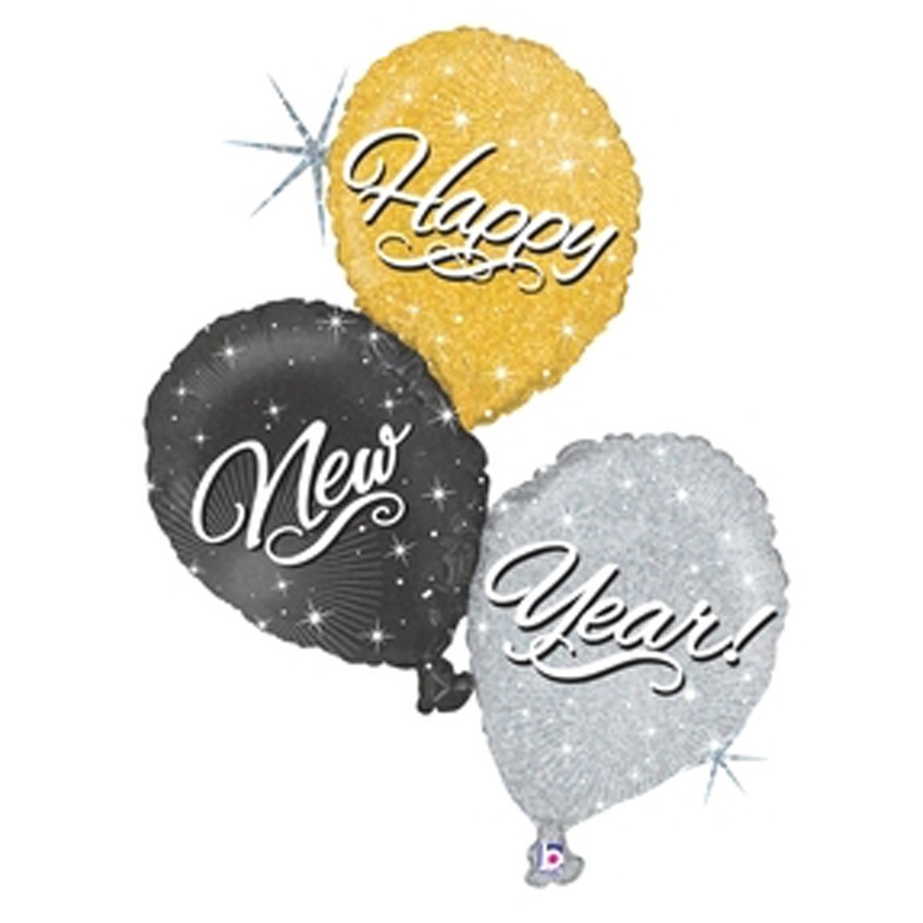 Happy New Year Balloon Trio Holo Shape Foil Balloon 40” 1pk
