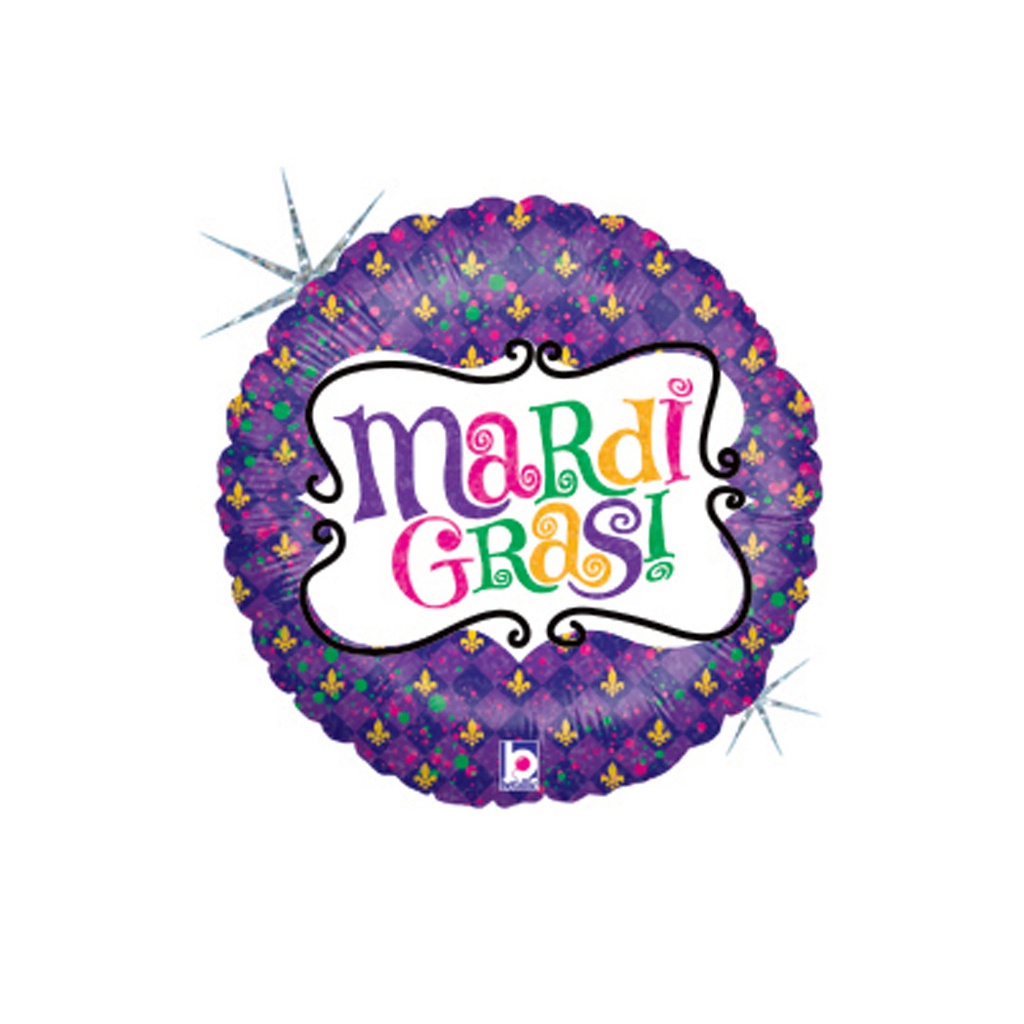 Mardi Gras Round Foil Balloon 18” 1pk