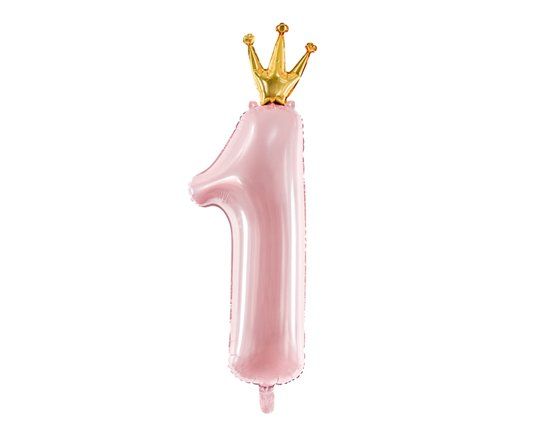 PD Foil Balloon Number 1 Pastel Pink Crown 1pk 37x100CM