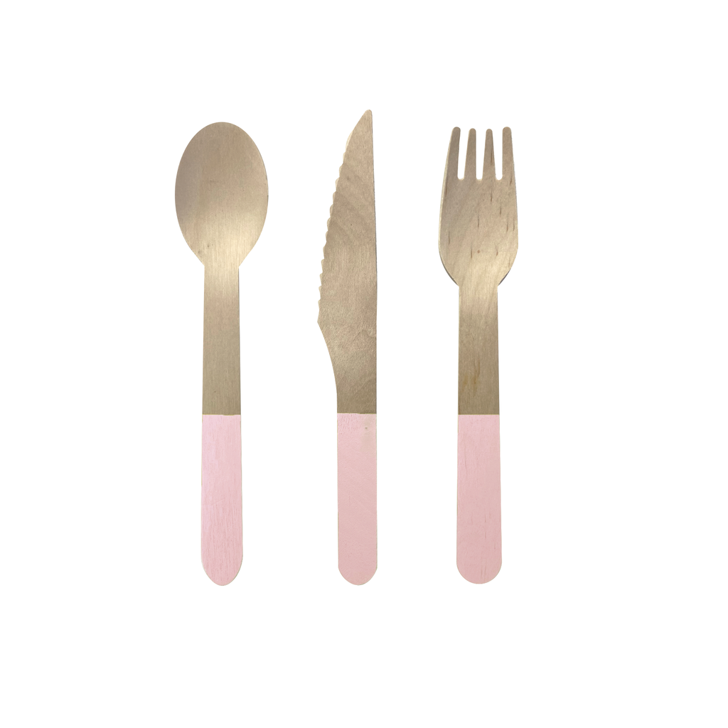 FS Wooden Cutlery Set Pastel Pink 30pk