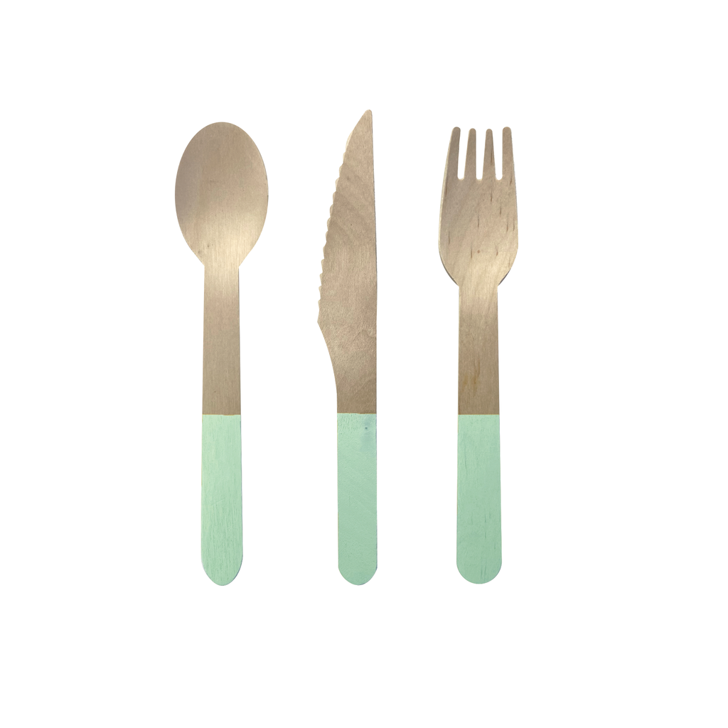 FS Wooden Cutlery Set Mint Green 30pk