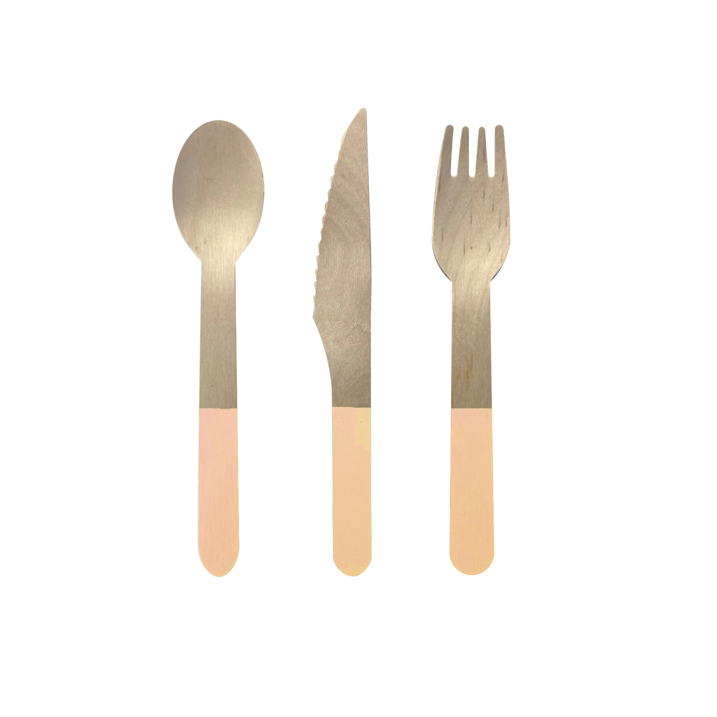 FS Wooden Cutlery Set Peach 30pk