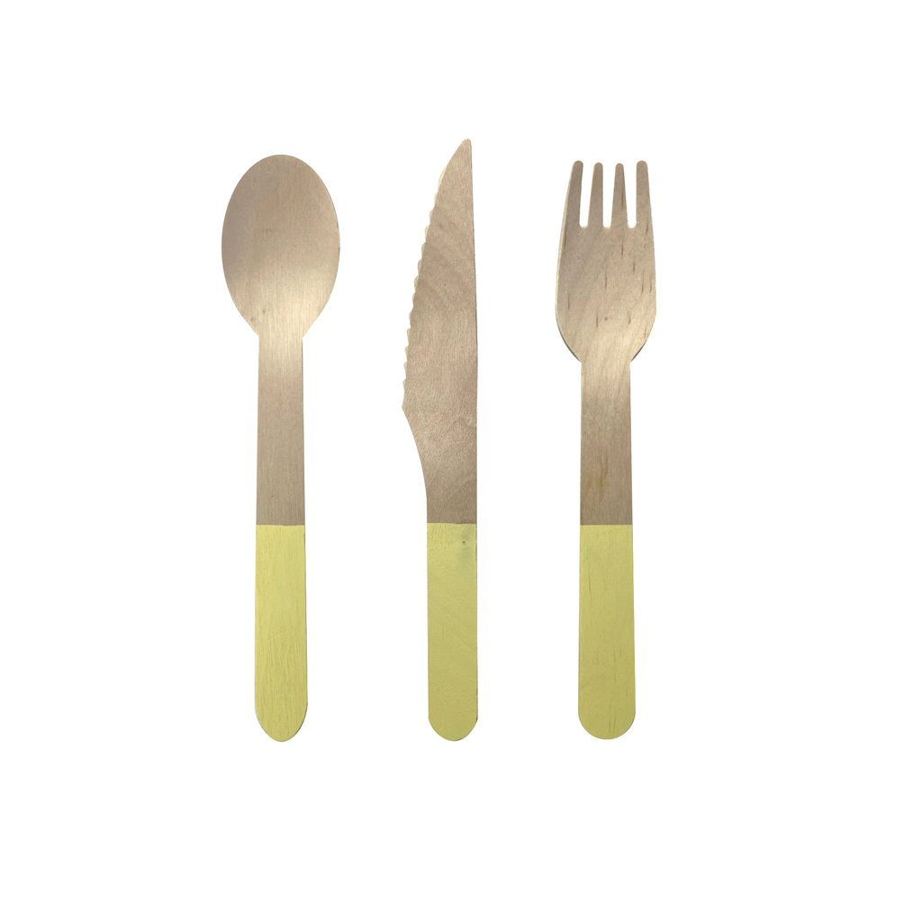 FS Wooden Cutlery Set Pastel Yellow 30pk