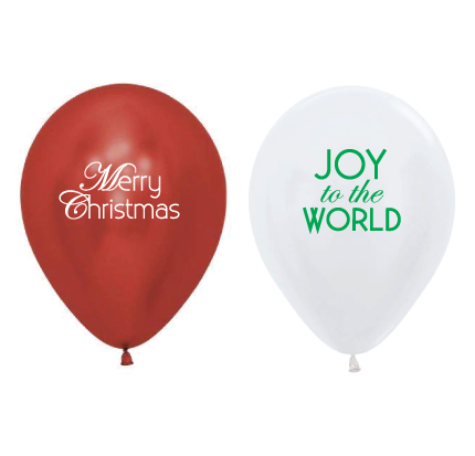 FS Merry Xmas Reflex/Pearl Balloon 30cm Red/Wh 50pk