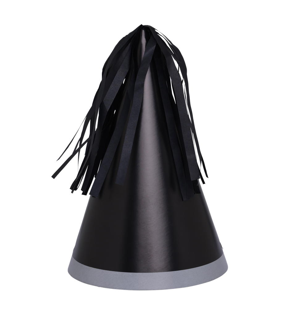 FS Party Hat with Tassel Topper Black 10pk