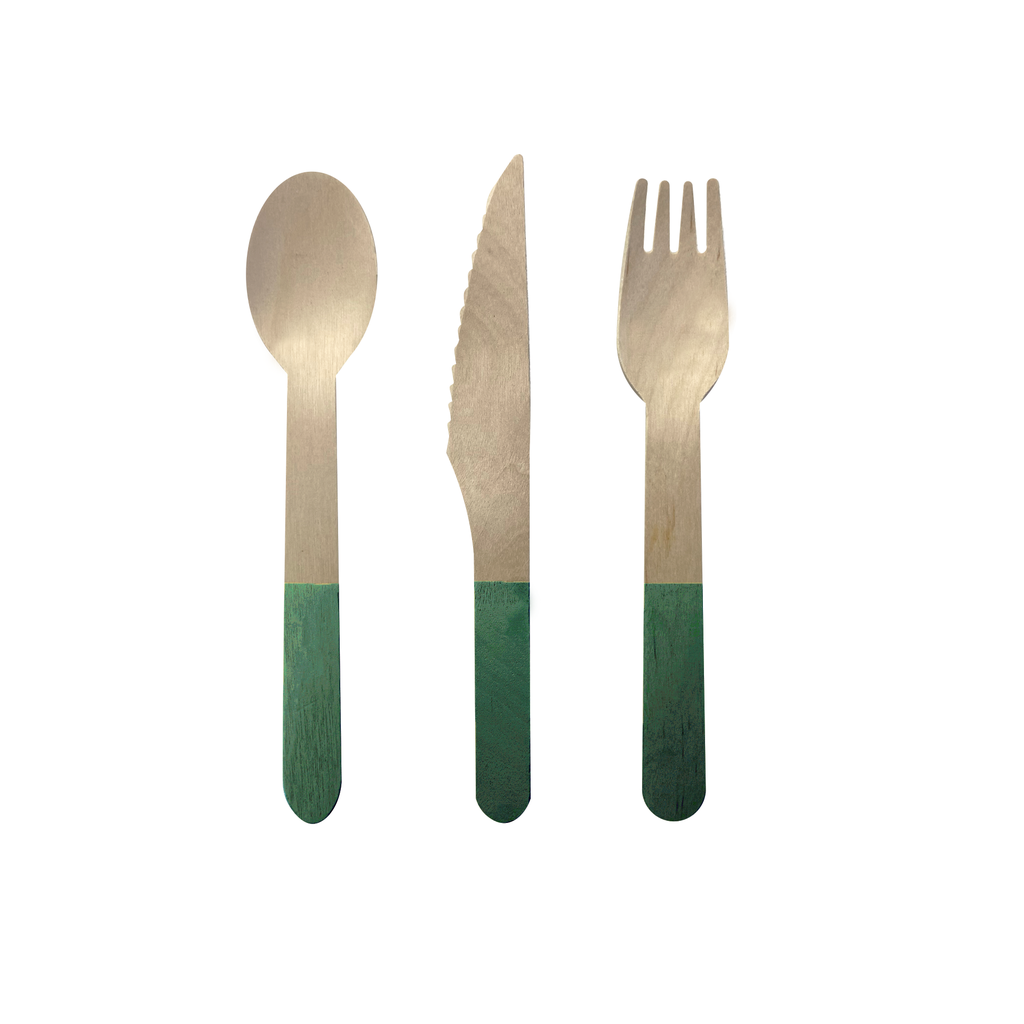 FS Wooden Cutlery 30pk Sage Green 