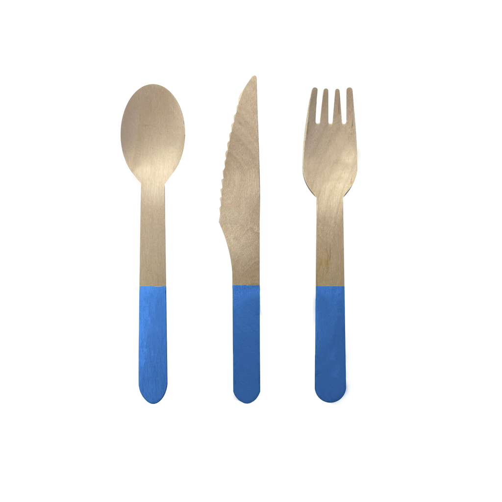 FS Wooden Cutlery 30pk Sky Blue 
