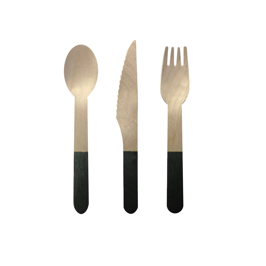 FS Wooden Cutlery 30pk Black 