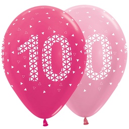 [59620975] 10th Geo Metallic Pearl Assorted Fuchsia AOP Balloons 50pk