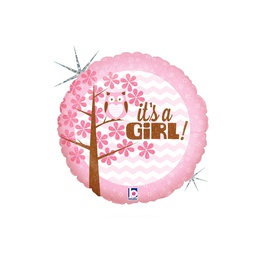 [2536156P] Its A Girl Baby Owl 18''/45cm round Holo