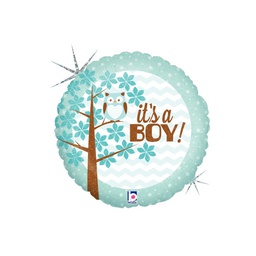 [2536158P] Its A Boy Baby Owl18''/45cm round holo