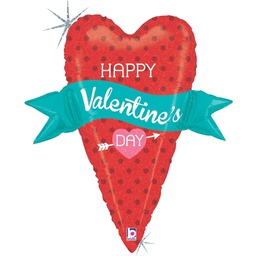 [2535214] Valentine Banner Heart Holo Shape Foil Balloon 29” 1pk