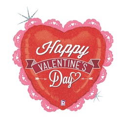 [2535208] Valentine Ruffled Hearts Holo Shape Foil Balloon 29&quot; 1pk